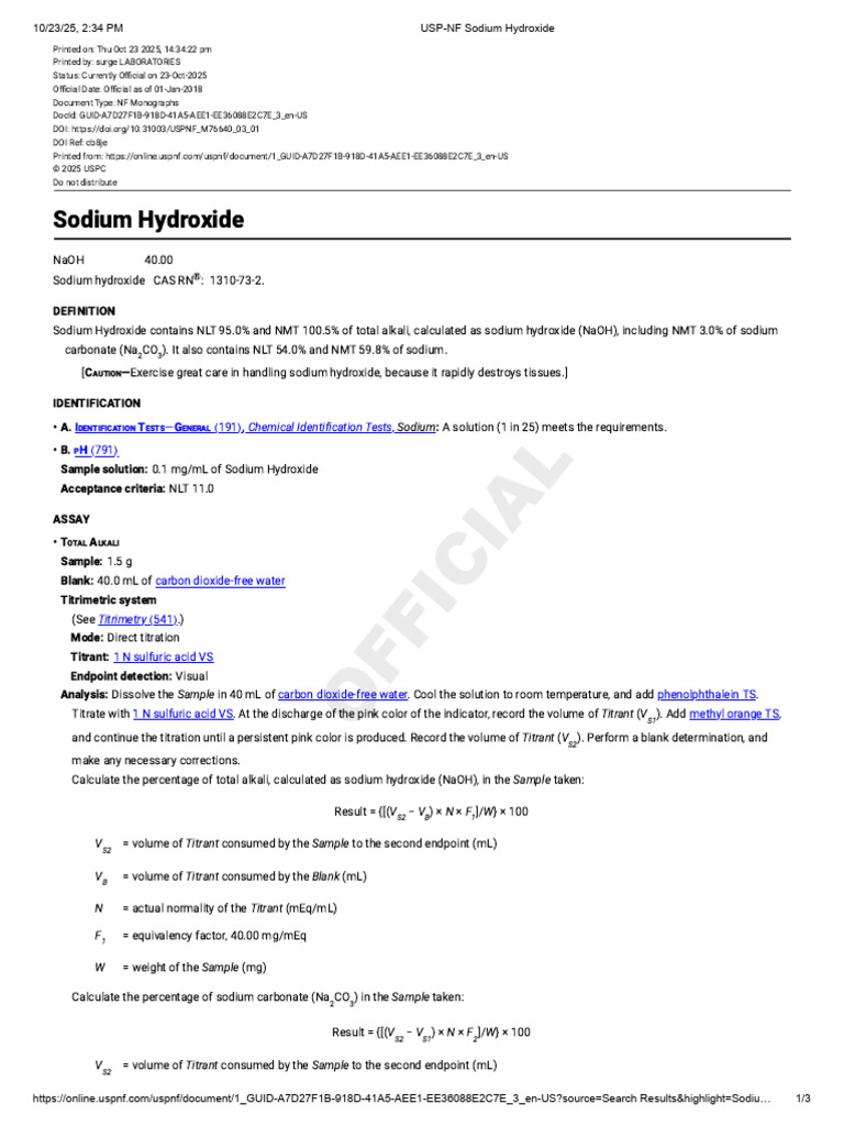 NaOH Solution Preparation Guidelines | PDF | Titration | Chemistry