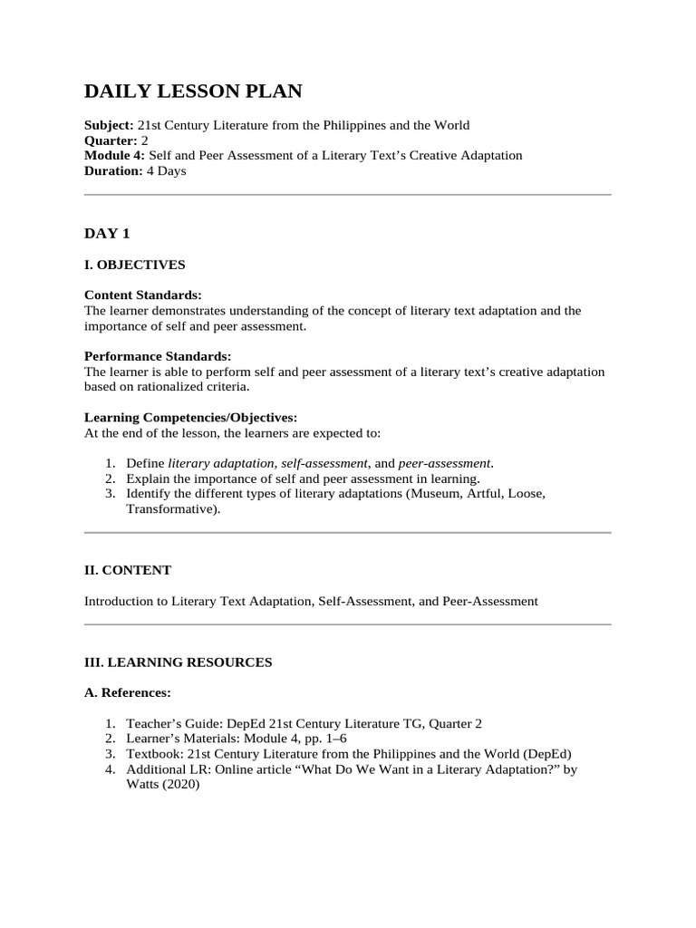 DAILY LESSON PLAN 4 | PDF | Learning | Lesson Plan