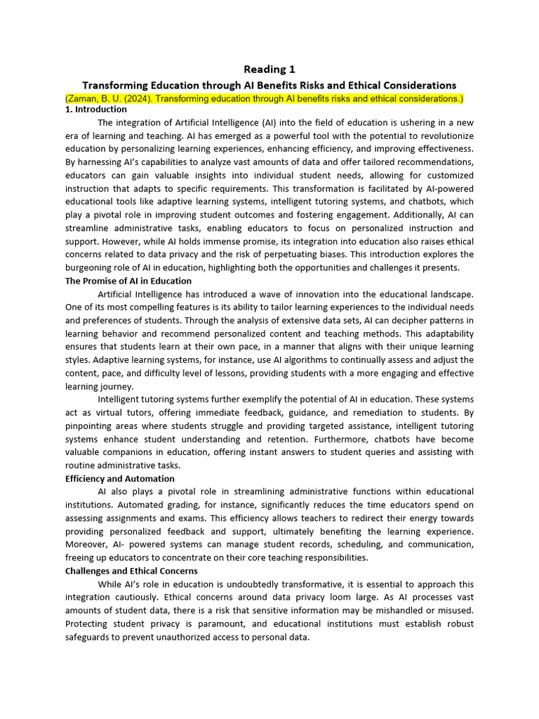 AI in Education: Benefits and Ethics | PDF | Artificial Intelligence ...