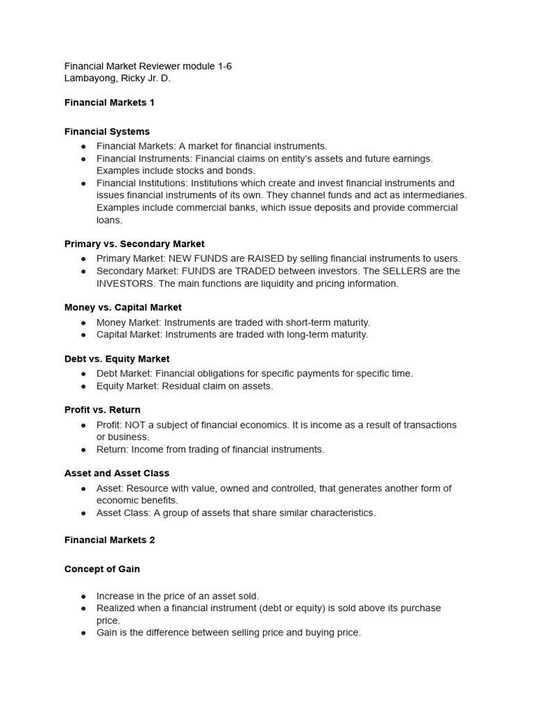 Overview of Financial Markets and Instruments | PDF | Investment Fund ...
