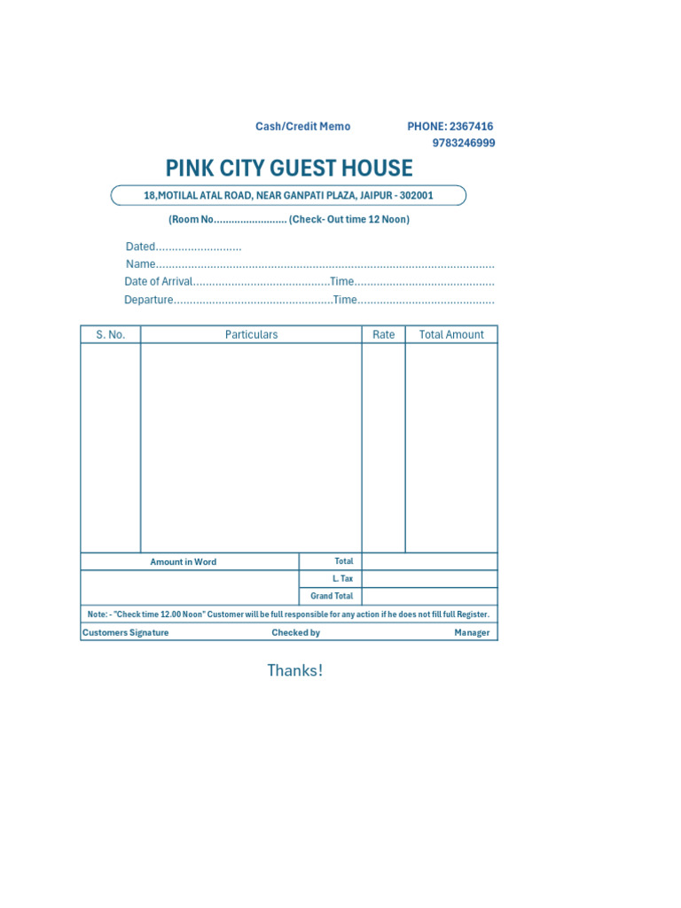 Guest House Check-Out Memo Template | PDF