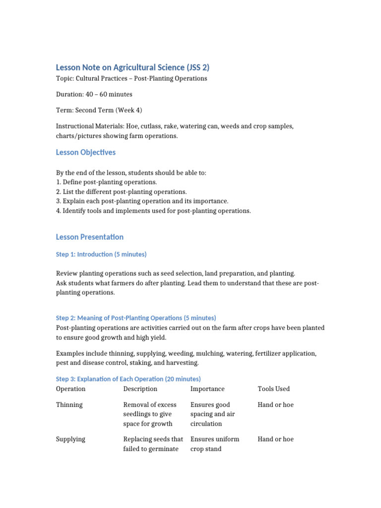 Post-Planting Operations in Agriculture | PDF | Mulch | Agriculture
