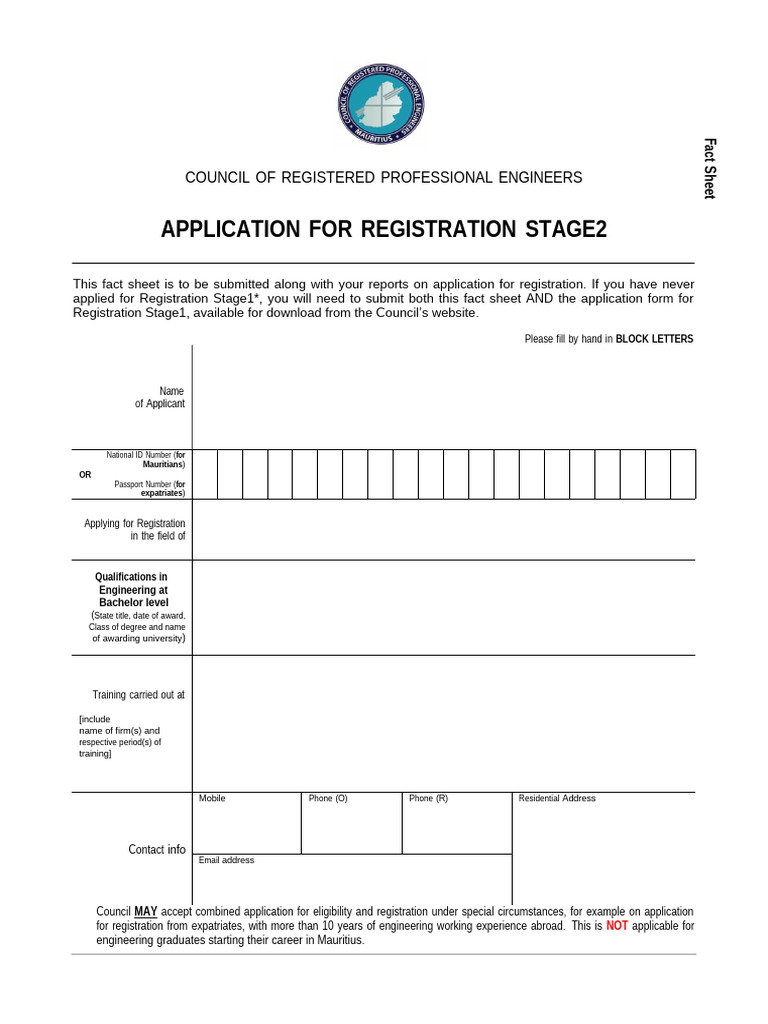 Application for Engineering Registration Stage 2 | PDF | Engineering ...