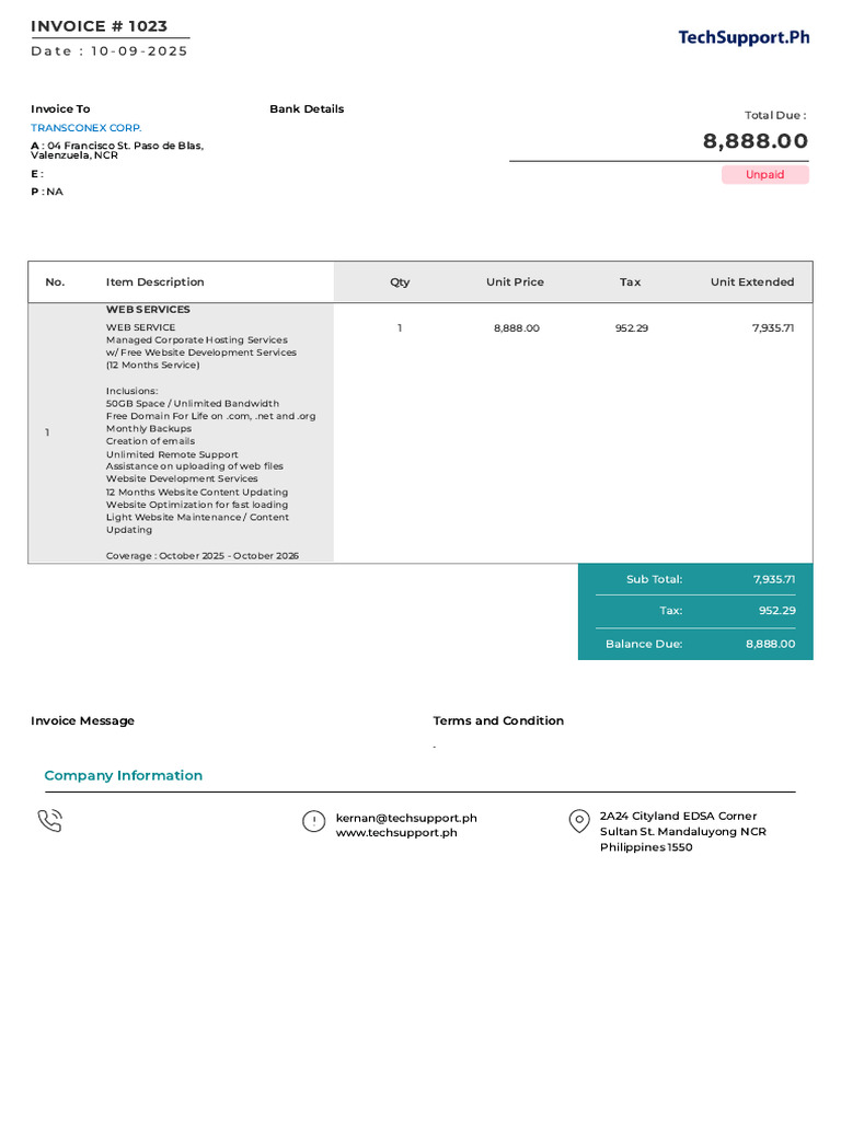 Invoice for Managed Web Services | PDF