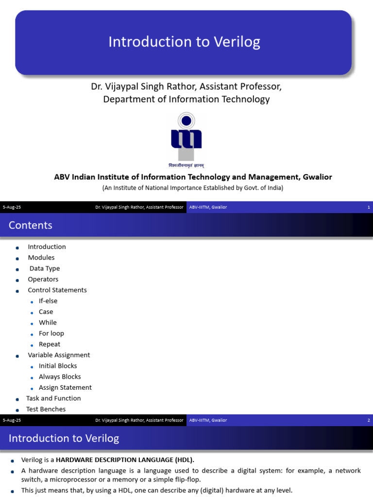Inroduction To Verilog (Breif) - PPT | PDF | Hardware Description ...