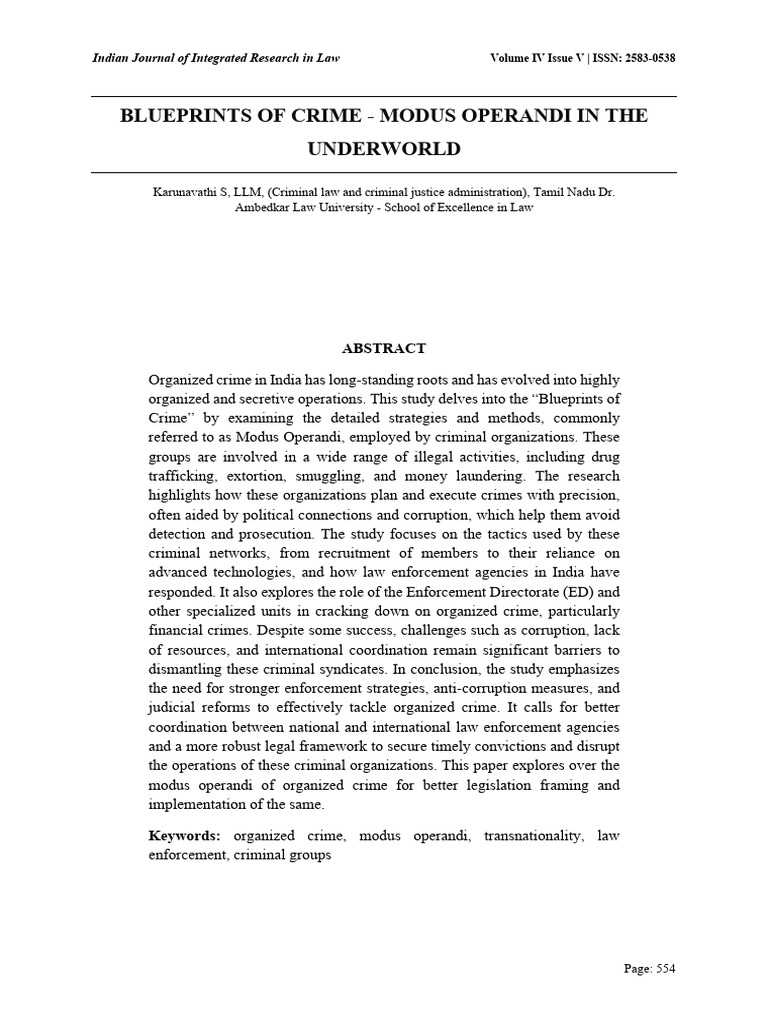 Blueprints of Crime Modus Operandi in The Underworld | PDF | Organized ...