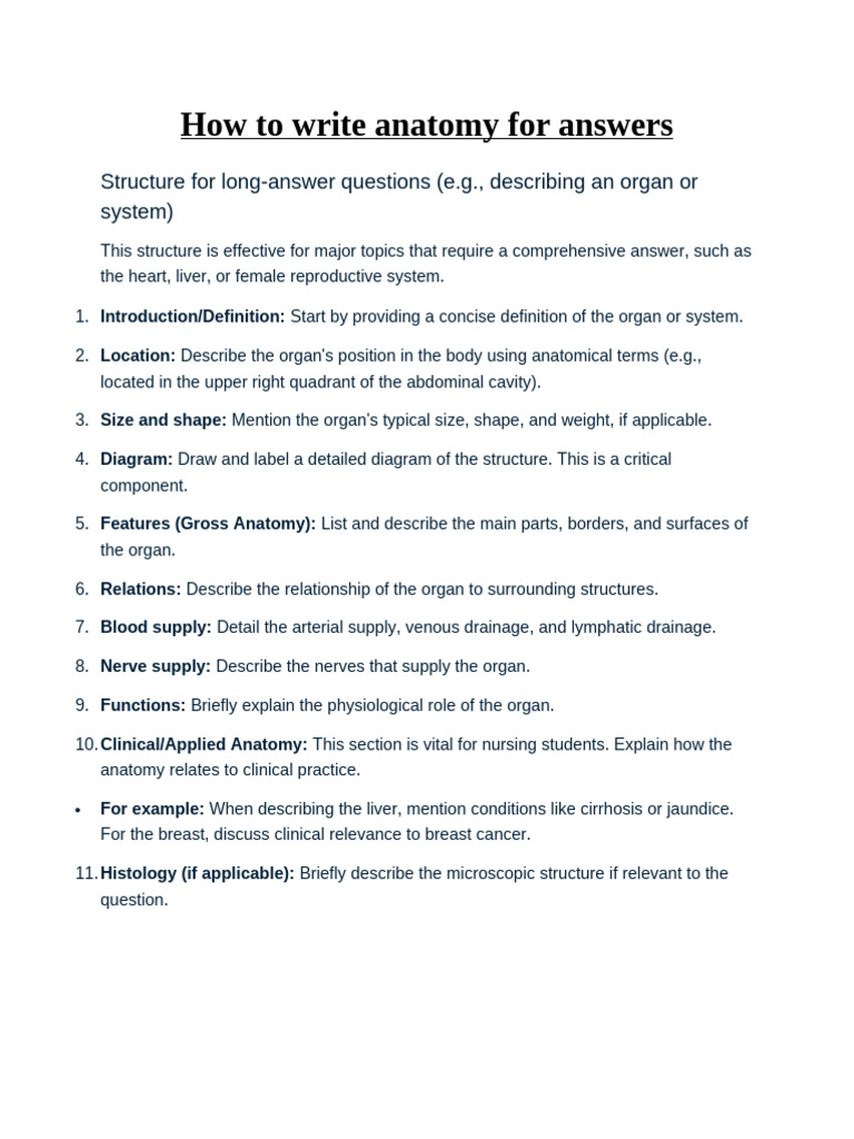 Anatomy Writing Guide for Answers | PDF