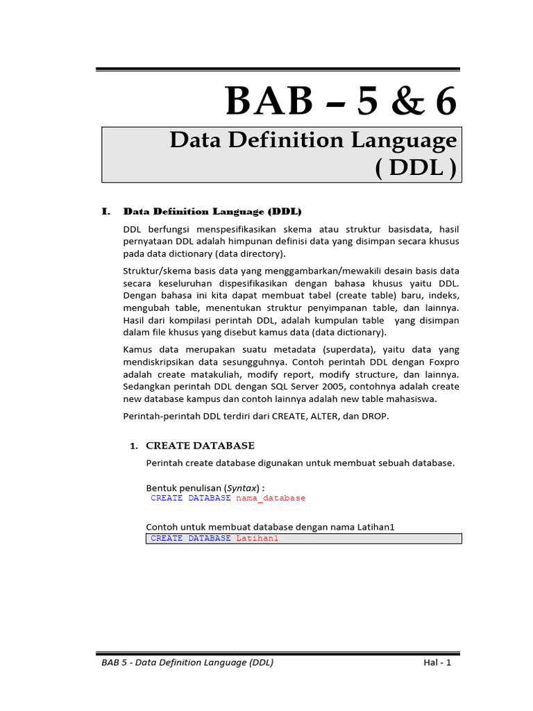 Panduan Lengkap DDL dalam SQL | PDF
