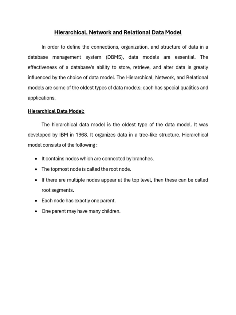 Data Models: Hierarchical, Network, Relational | PDF | Relational Model ...