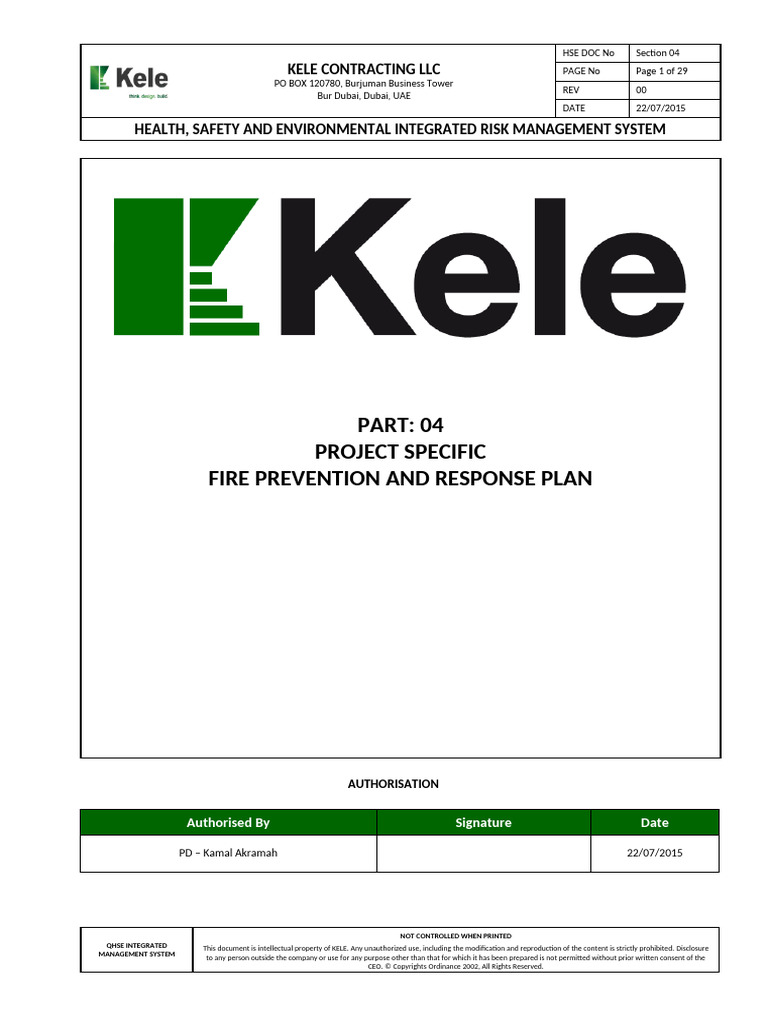 Part - 4 - Hse Plan - Fire Prevention & Response Plan - Hse Doc ...