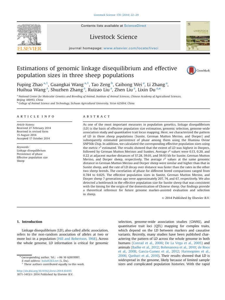 Estimations of Genomic Linkage Disequilibrium and Effective | PDF ...