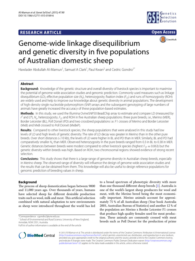 Genetic Diversity in Australian Sheep | PDF | Population Genetics ...