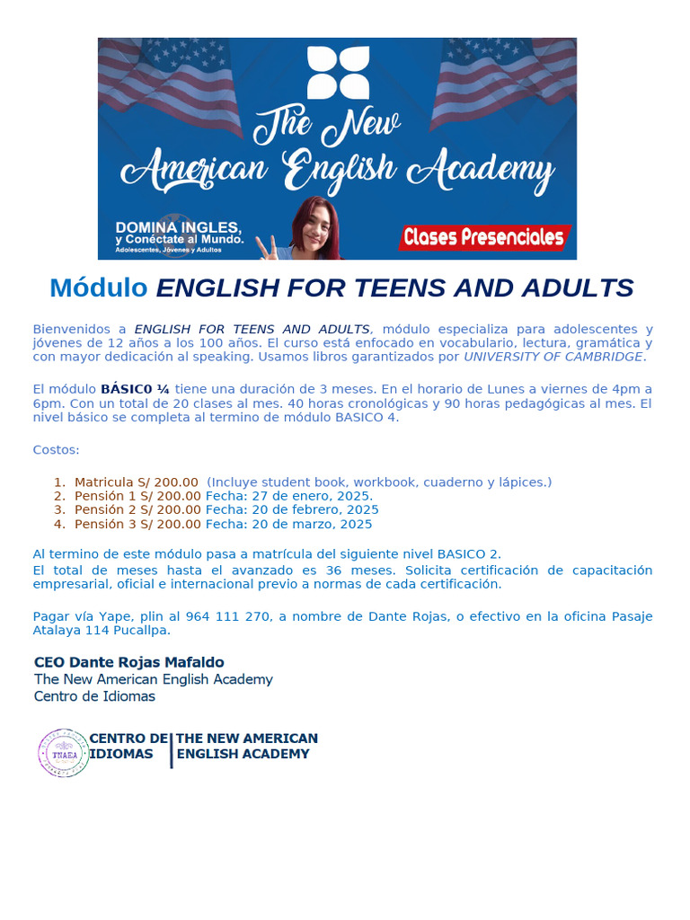 Curso de Inglés para Adolescentes y Adultos | PDF