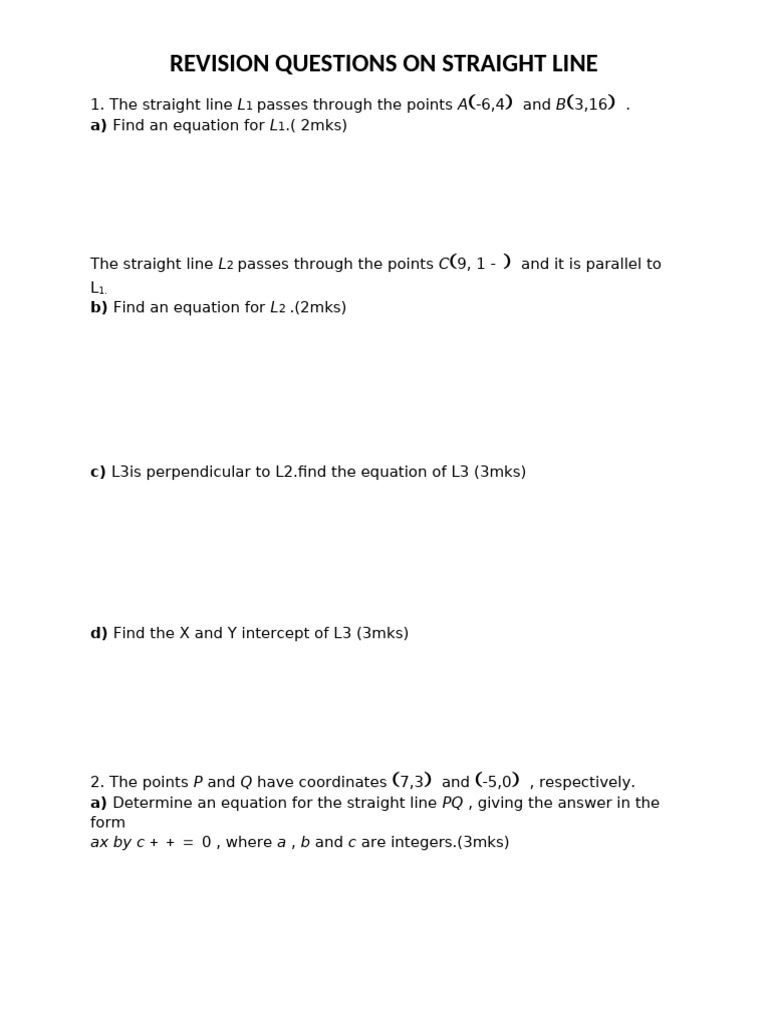 Straight Line Revision Questions and Solutions | PDF