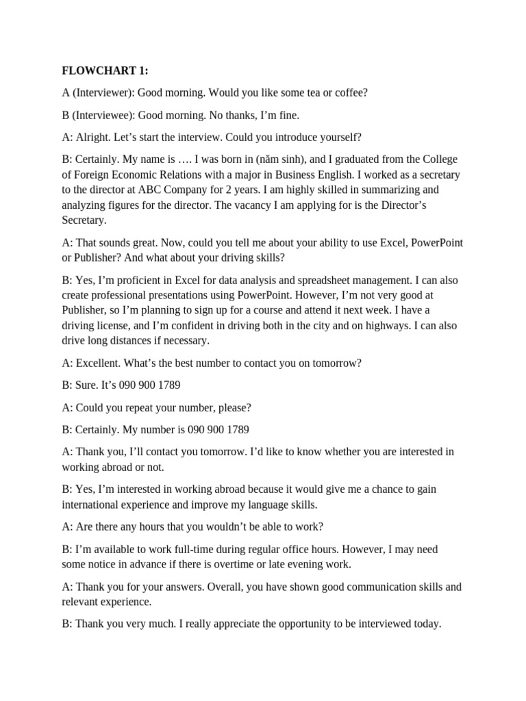Job Interview Dialogue Example | PDF