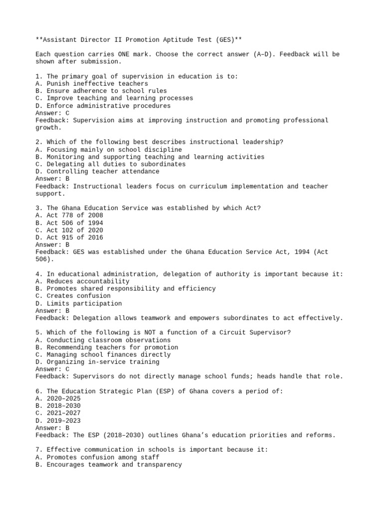 Assistant Director II Promotion Test Guide | PDF | Teachers ...