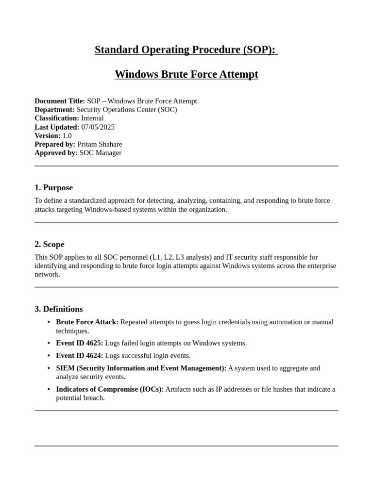 SOP for Windows Brute Force Attacks | PDF | Computer Engineering ...