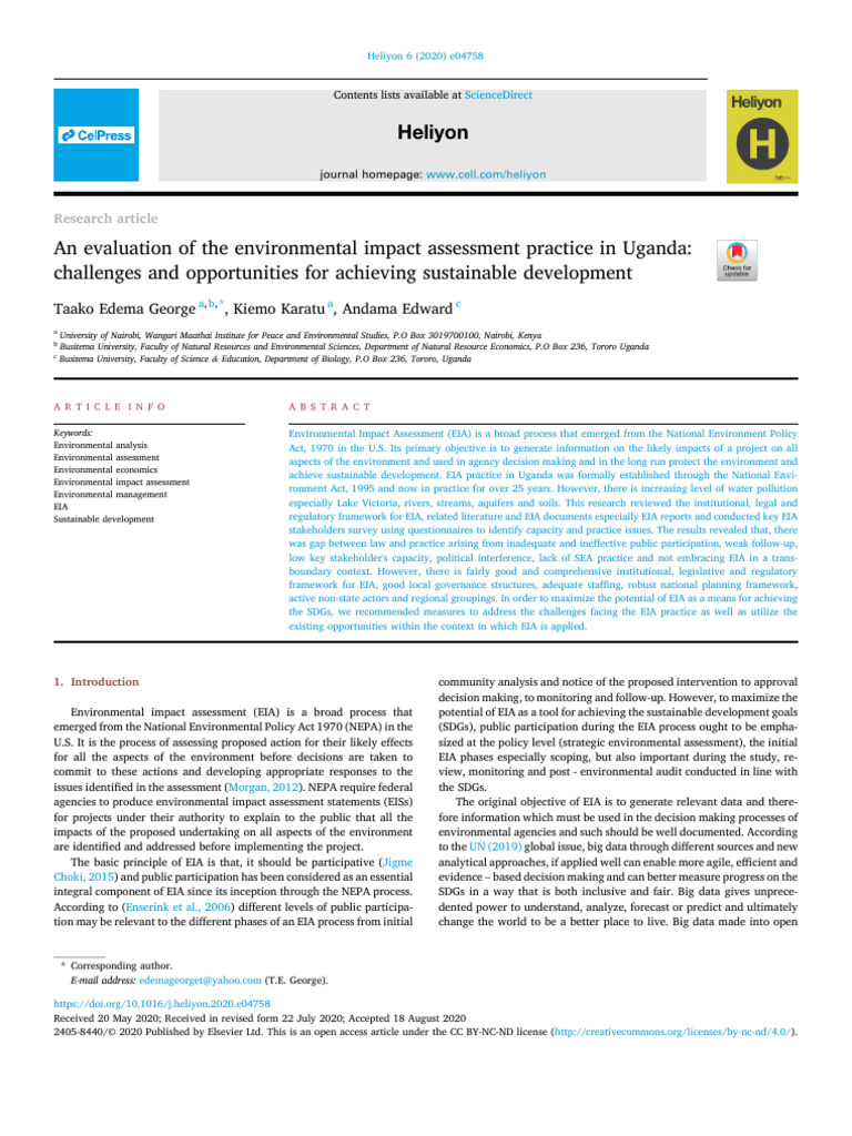 EIA in Uganda: Challenges & Opportunities | PDF | Environmental Impact ...