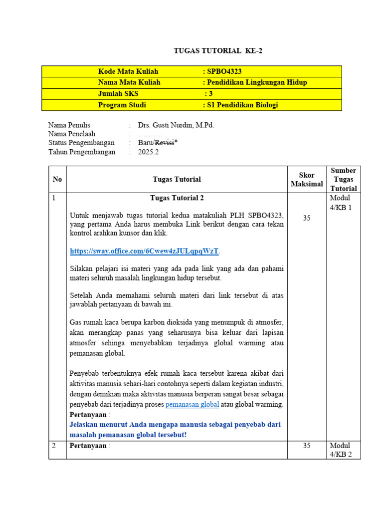 Tugas Tutorial Pemanasan Global PLH SPBO4323 | PDF