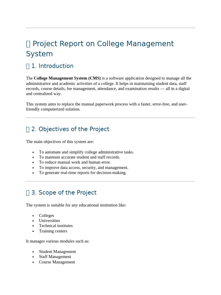 College Management System Project Report | PDF | Databases | Software ...