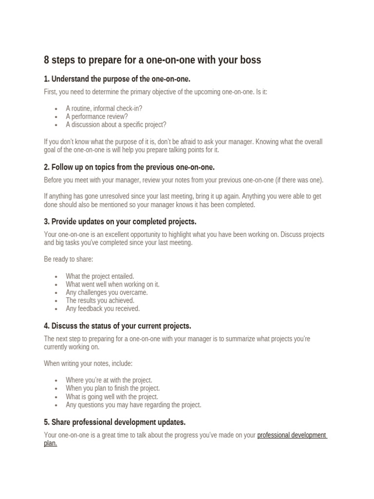 8 Steps to Prepare for One-on-One Meetings | PDF | Body Language ...
