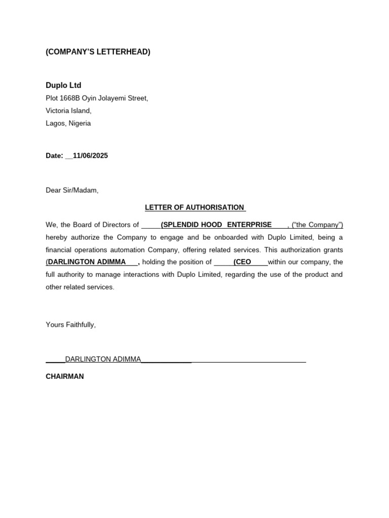 Onboarding Letter of Authorisation | PDF
