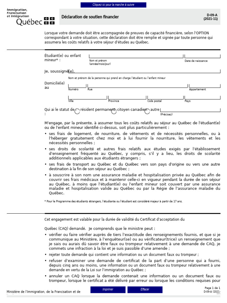 Déclaration de soutien financier CAQ | PDF | Québec