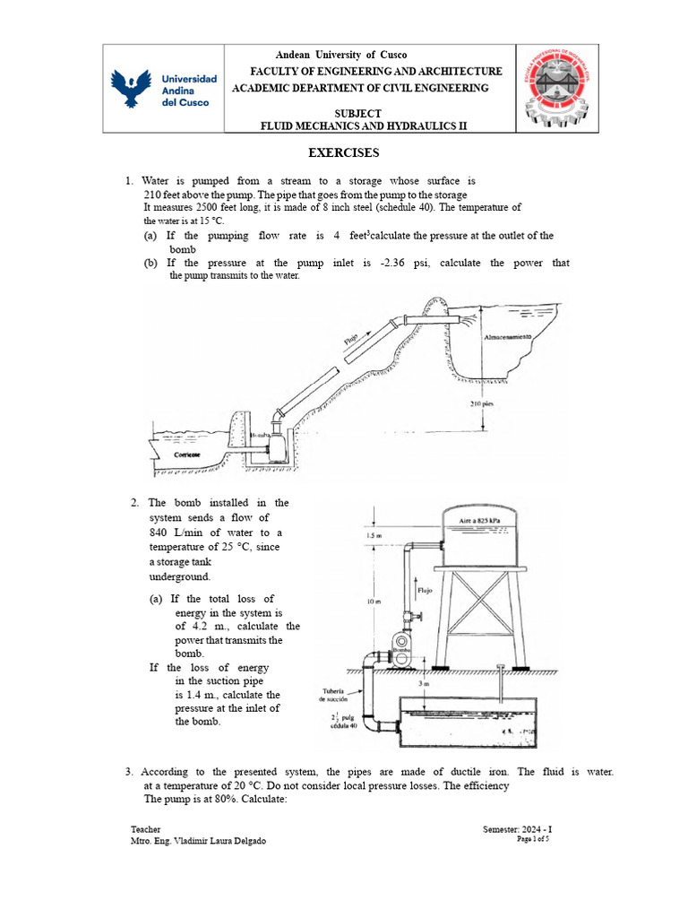 Exercises 1U | PDF | Pump | Pipe (Fluid Conveyance)