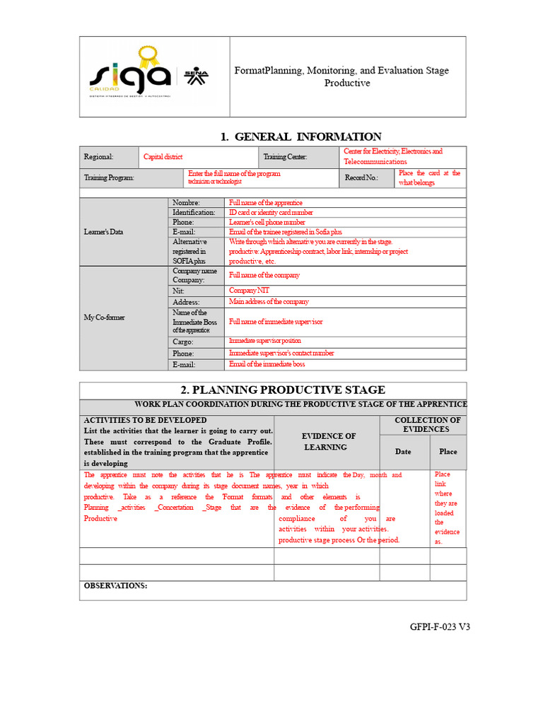 Instruction For Filling Out Form F023 | PDF | Apprenticeship | Evaluation