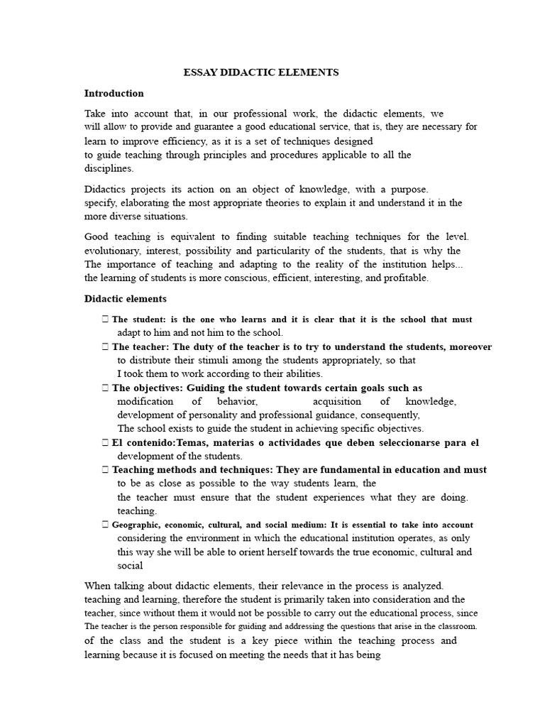 ESSAY ON DIDACTIC ELEMENTS | PDF | Teachers | Knowledge