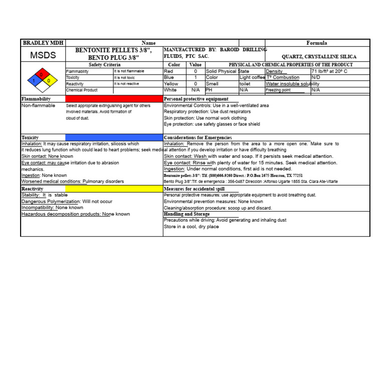 Safety Data for Bentonite Pellets | PDF | Personal Protective Equipment ...