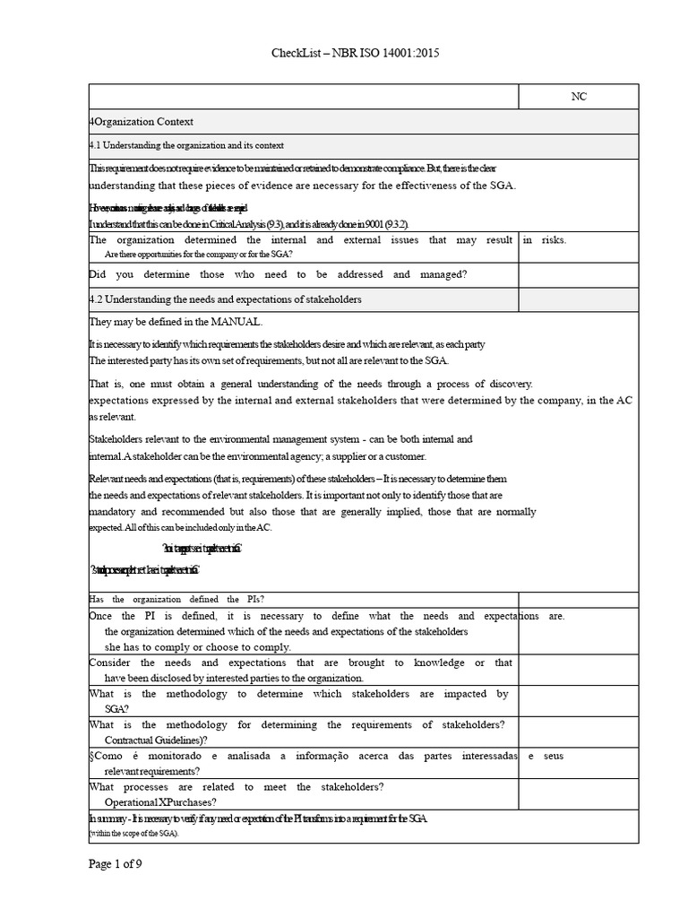 Check List-Iso-14001-2015 | PDF | Risk | Information