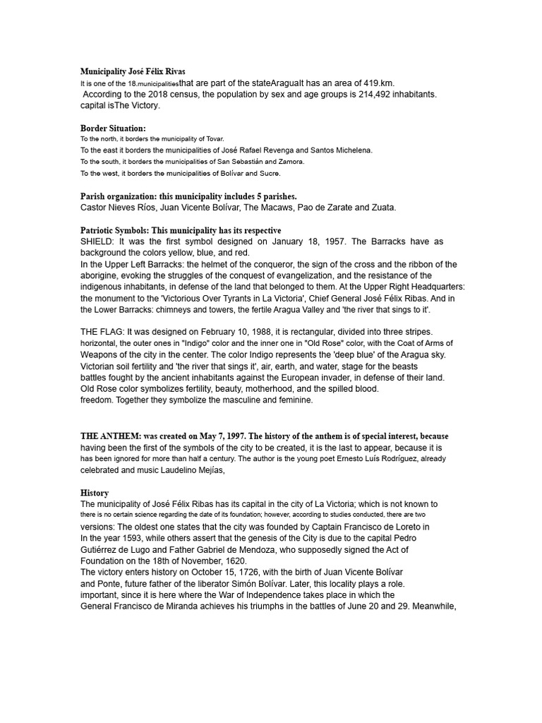 José Félix Rivas Municipality | PDF