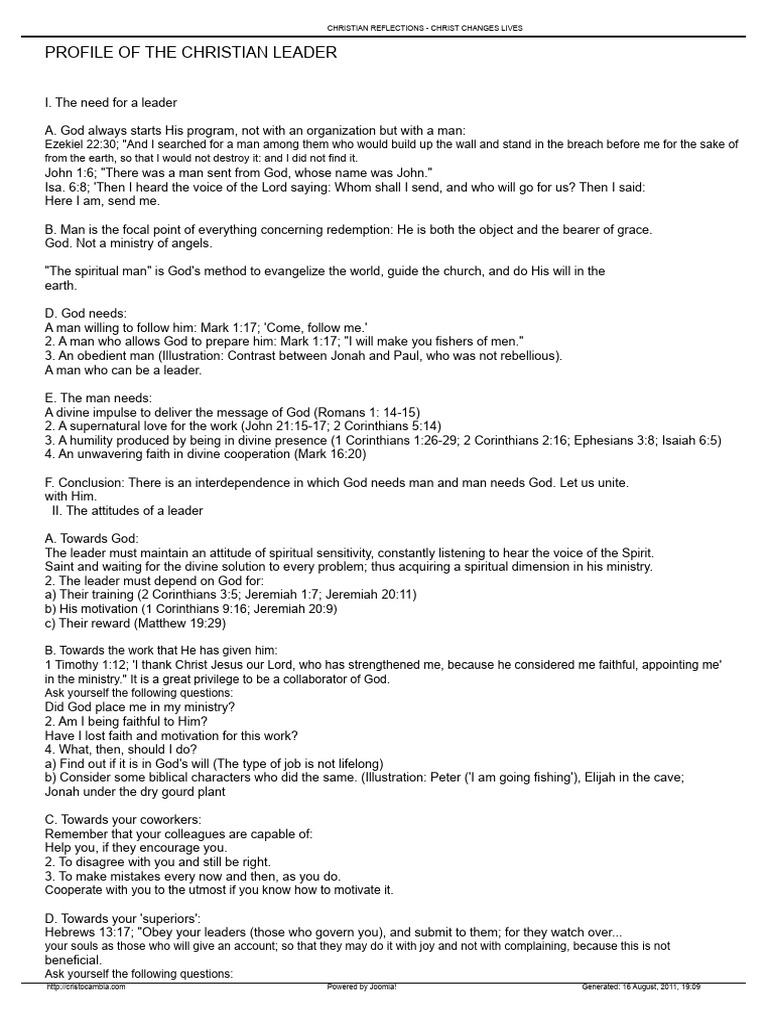 Christian Leader Profile PDF | PDF | God | Ministry Of Jesus
