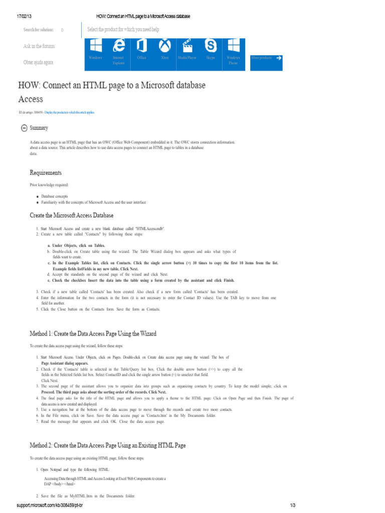 HOW TO Connect an HTML page to a Microsoft Access database | PDF ...