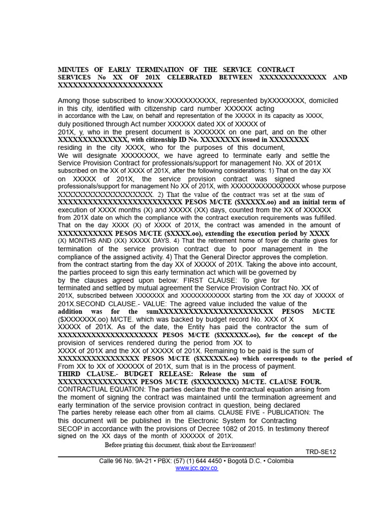 Format For Early Termination of Contract Act v1 | PDF | Private Law ...