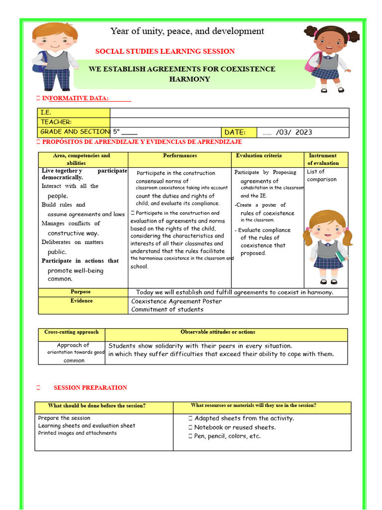 Coexistence Agreements for Classroom Harmony | PDF | Psychological ...