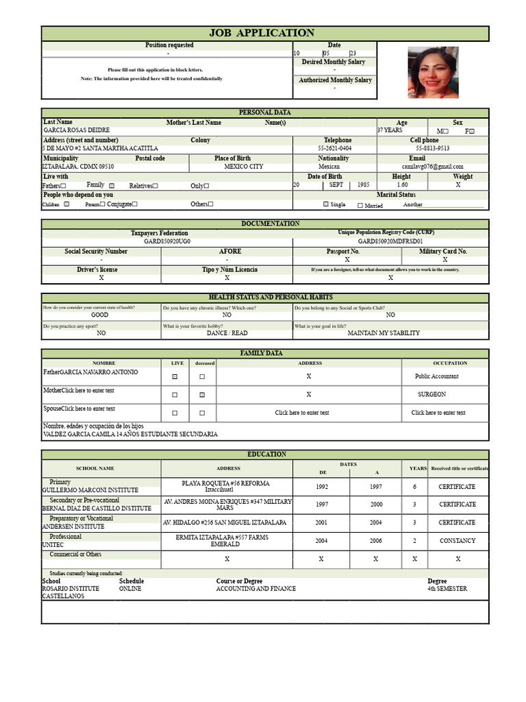 Job Application Format Word | PDF
