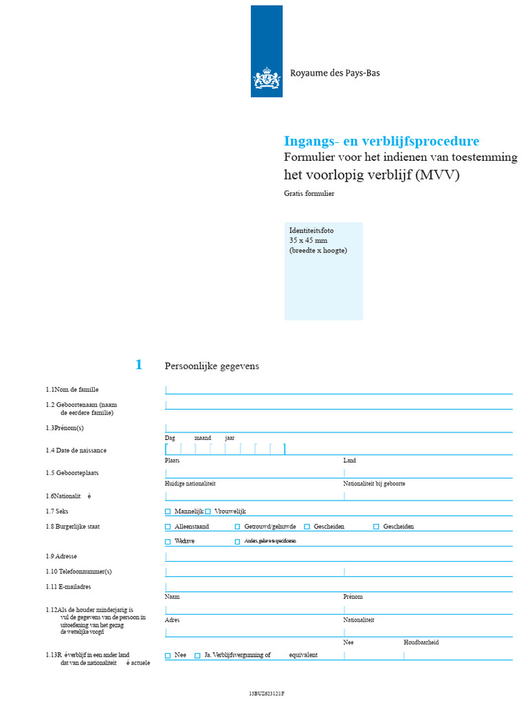 Aanvraagformulier Voor Langdurig Visa MVV (NL) | PDF