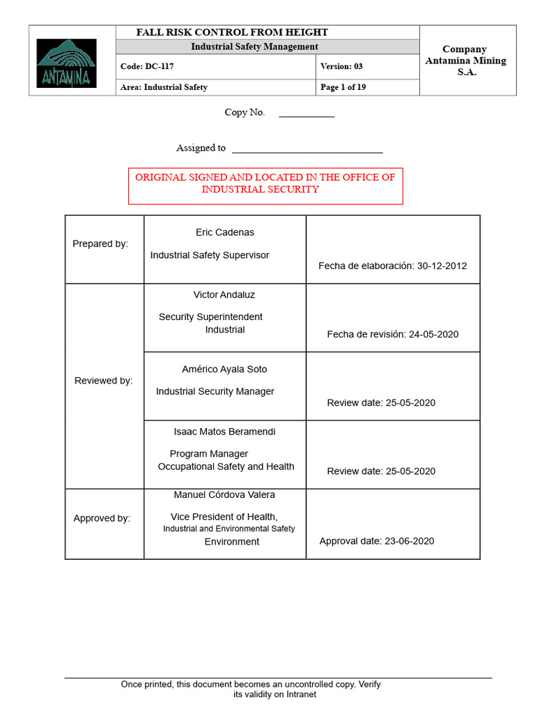 DC117 Risk of Falls From Height | PDF | Occupational Safety And Health ...