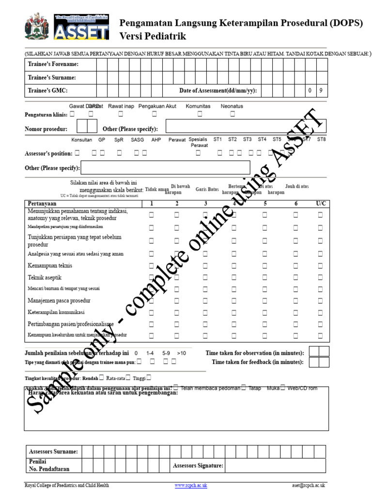 DOPS Pediatrik: Penilaian Keterampilan Prosedural | PDF