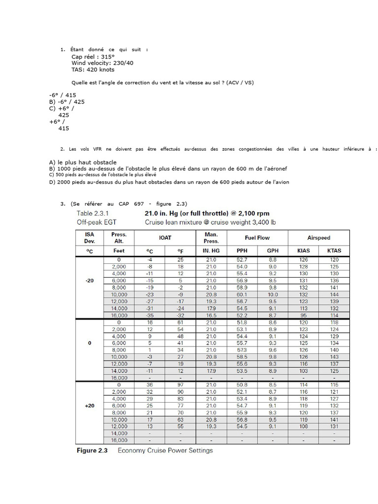 Calculs de performance aéronautique et carburant | PDF | Décollage ...