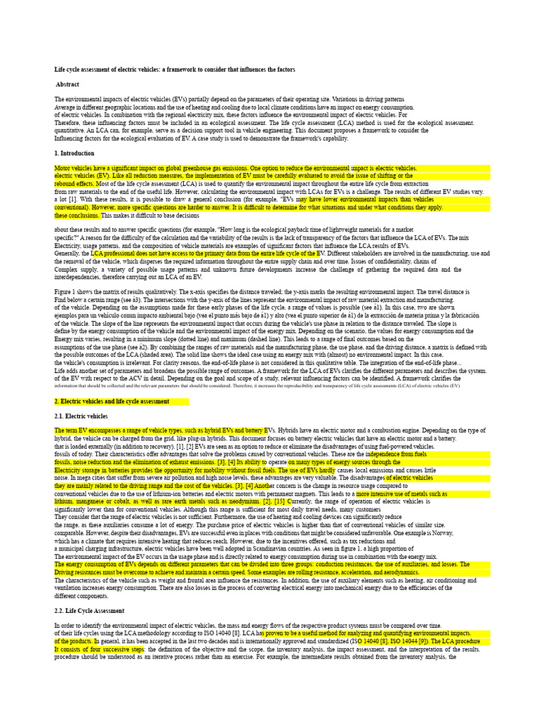 Life Cycle Assessment of Electric Vehicles | PDF | Life Cycle ...