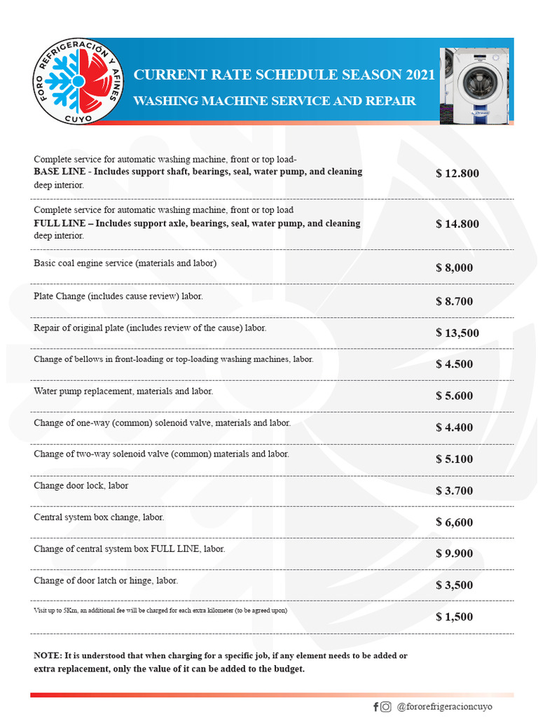 2021 Washing Machine Repair Rates | PDF | Washing Machine | Mechanical ...