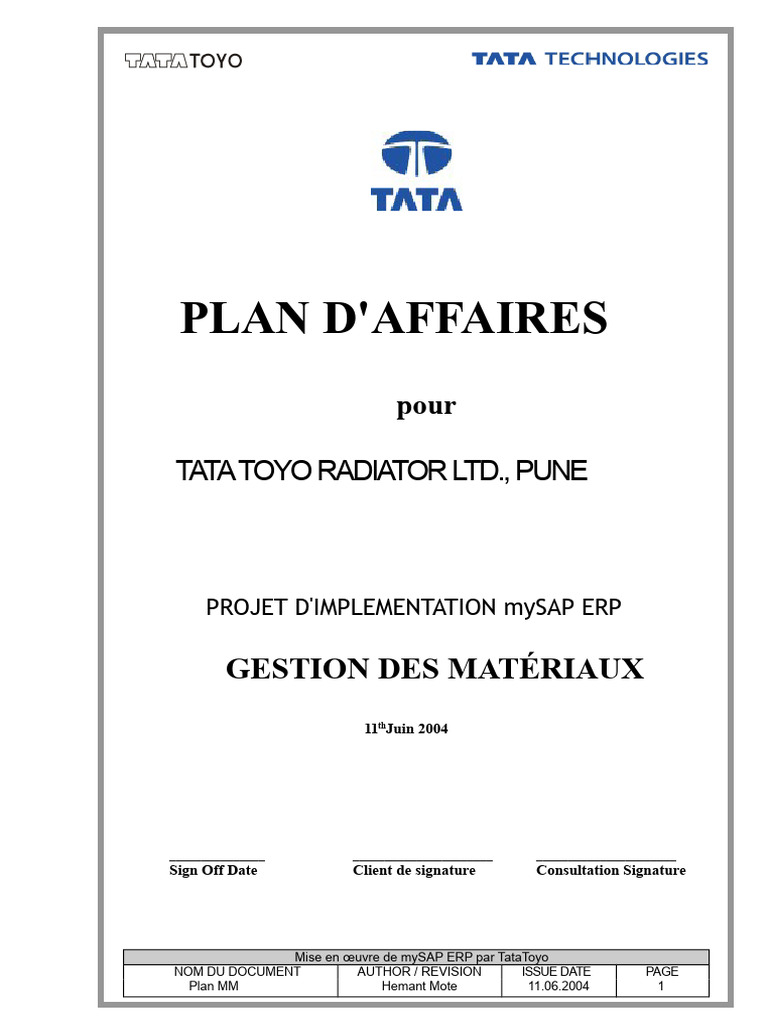 Mise en œuvre de mySAP ERP chez TataToyo | PDF | Progiciel de gestion ...