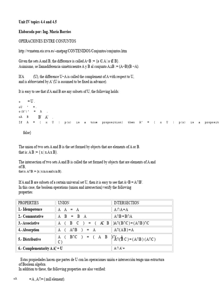 Set Operations and Properties Explained | PDF | Intersection (Set ...