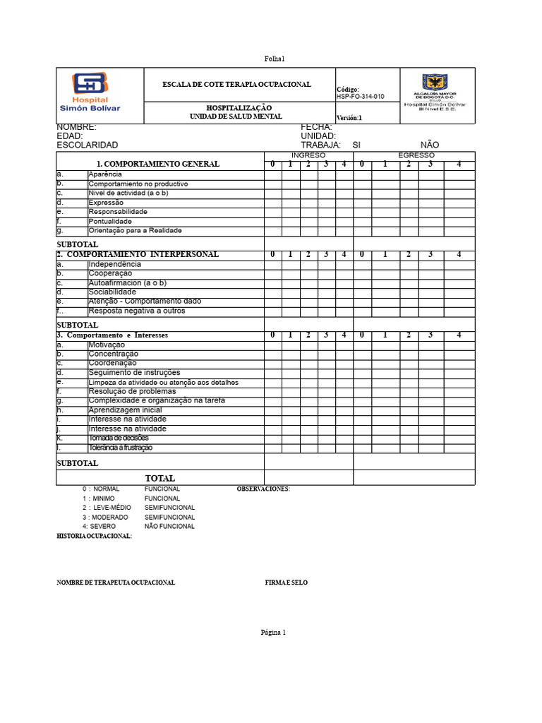 Escala de Cote em Terapia Ocupacional | PDF