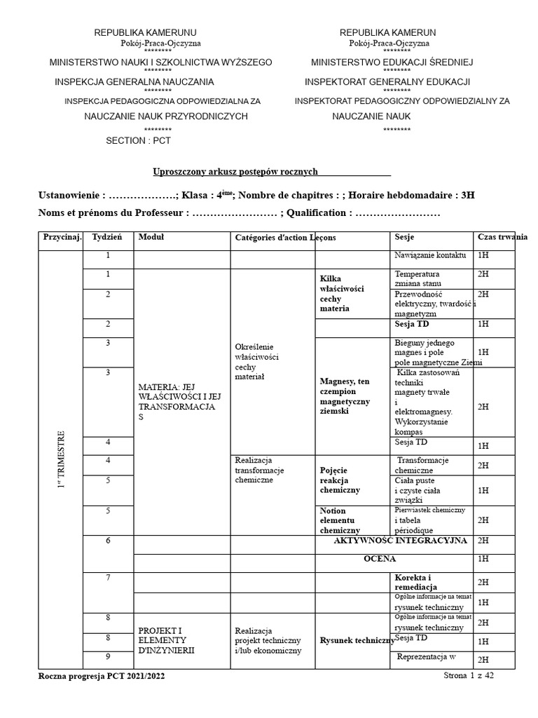 Harmonizowana Karta Postępów Franco - PCT 21-22 | PDF