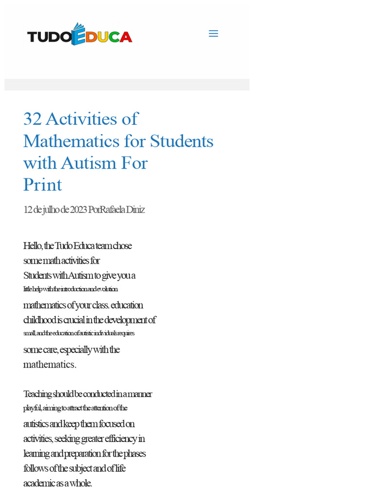 32 Math Activities For Students With Autism To Print | PDF