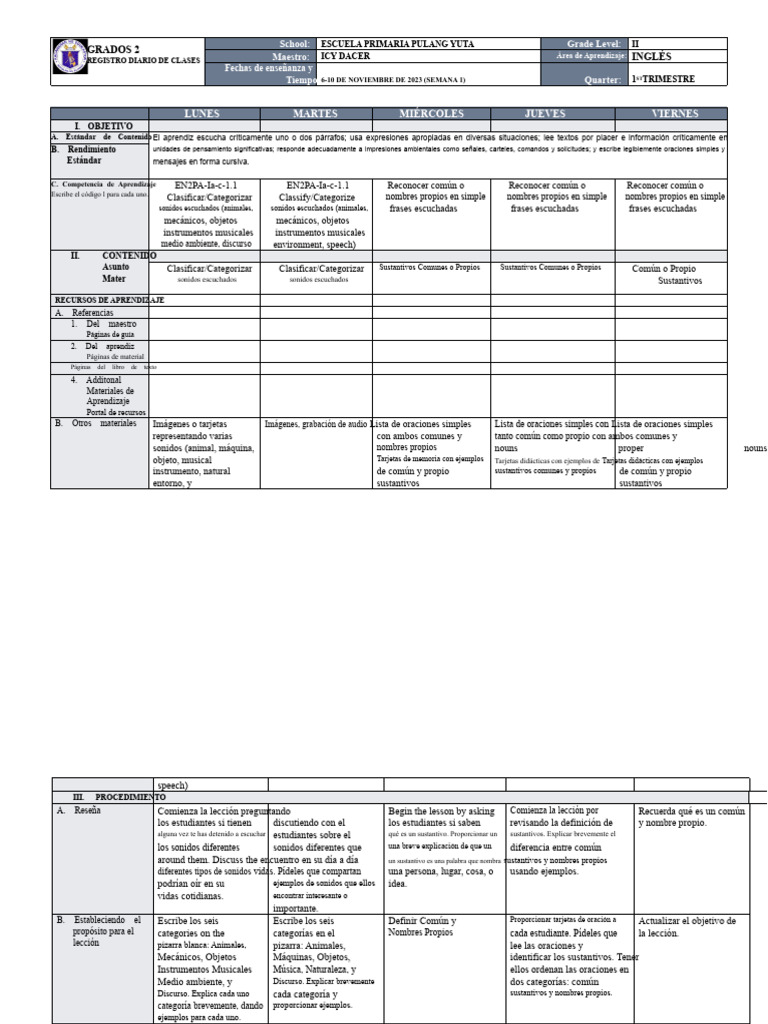 Inglés 2 Semana 1 | PDF | Aprendizaje | Sustantivo
